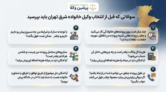 سوالات قبل از انتخاب وکیل خانواده شرق تهران