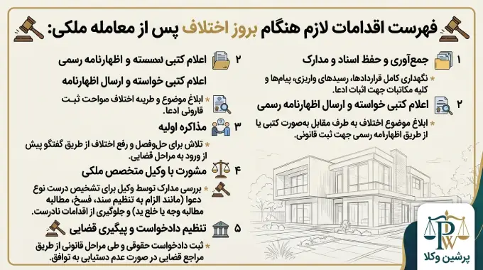 فهرست اقدامات لازم هنگام بروز اختلاف پس از معامله ملکی
