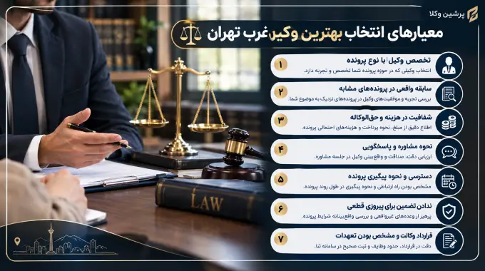 معیارهای انتخاب بهترین وکیل غرب تهران