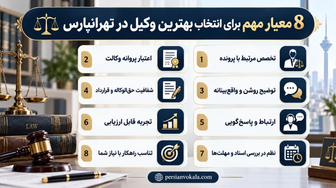 8 معیار مهم برای انتخاب بهترین وکیل در تهرانپارس
