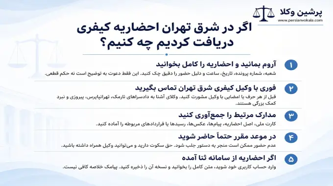 راهنمای احضاریه کیفری شرق تهران